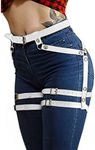 Newfancy Women's PU Leather Leg Garter Caged Body Harness Belt Adjustable Punk Waist Belt Festival Rave Costume, White, One Size