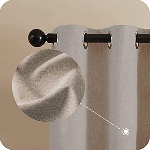 MRTREES Rideaux Occultant 100% Beige 132x225cm Rideau Thermique Isolant Anti Froid en Texture de Lin, Rideau Phonique Anti Bruit pour Salon Chambre Enfant Salle à Manger, Lot de 2 avec Oeillets
