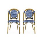 Christopher Knight Home Gwendolyn Outdoor French Bistro Chairs (Set of 2), Blue + White + Bamboo Print Finish