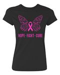 Kropsis Butterfly Ribbon Pink Hope Fight Cure I Breast Cancer Awareness Support Women's T-Shirt, Black, X-Large