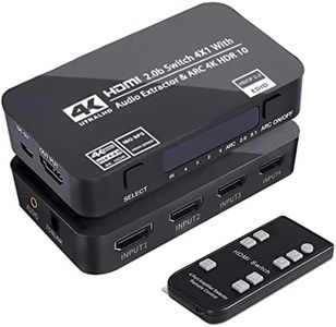 HDMI Switch 4x1 with Audio Extractor, 4K@60Hz Ultra HD HDMI Switcher with Optical TOSLINK SPDIF, 3.5mm Audio Support ARC Function, 3D, 1080P @120Hz, 4Kx2k @60Hz HDTV (IR Wireless Remote Control)