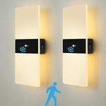 LED Wall Lamp Battery Powered, Wireless Magnetic Lamp 2 Pcs Battery-operated Wall Sconces with Motion Detector Inside, Rechargeable USB Wall Lighting Children's Night Light with Sensor, Warm White