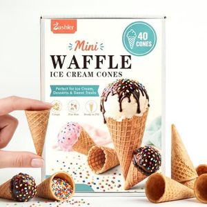 Zashier Mini Ice Cream Cones, 40 Count Waffle Cones for Desserts & Parties