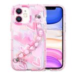 YEPO For iPhone 11 Case Cute Wrist Strap, Pink Heart Design Soft TPU Shockproof Protective Clear Phone Cases for iPhone 11 Girls Women