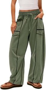 IAJDKMEK Womens Wide Leg Palazzo Pants High Waist Barrel Sweatpants Oversized Lounge Pants with Pockets Vacation Outfits Army Green Small