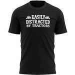 Easily Distracted by Tractors Mens T Shirt Farmers Dad Grandad Top Tee, L, Black