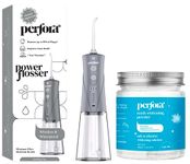Perfora Power Water Dental Flosser | 1 Year Warranty | Dental Flosser For Teeth Oral Care, 3 Modes, Enamel Safe & Effective Teeth Whitening Powder- Water Flosser & Powder Combo | Triple Mint, Grey