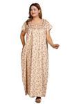 HARGUN NIGHT WEAR Floral Print Embroidery Nighty for Women, Short Sleeves Nightie, Full Length Nightgown, Pure Cotton. Yellow (Golden Yellow, Large)