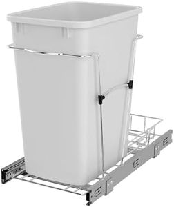Rev-A-Shelf Pullout Trash Can for Under Kitchen Cabinets 35 Quart 12 Gallon Garbage Waste Recycling Bin with Full Extension Slides, White, RV-12KD-11C