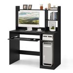 CASART Computer Desk with Hutch, Wooden Writing Table with Charging Station, Storage Shelves & Keyboard Tray, Home Office Study Desk PC Laptop Table for Bedroom Study Living Room (Black)