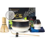 TEANAGOO Japanese Matcha Whisk (7pcs) Matcha Set Mtacha Kit Matcha Bowl with Pouring Spout Bamboo Matcha Whisk (Chasen) Scoop (chashaku) Matcha Whisk Holder.N34,Gradient White Black