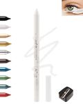 White Eyeliner For Waterline, Cream Gel Eyeliner Waterline Waterproof Smudge-Proof Eye Liner Pen, Safe for Sensitive Eyes, Matte Rich Color Eye Brightener Colored Eyeliner Pen Makeup with Sharpener-02