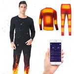 Foern Heated Underwear Set for Men Women, Men's Thermal Underwear Top Bottom USB with APP Temperature Control for Motorcycle Hunting Fishing Winter(no Power Bank), Black,M