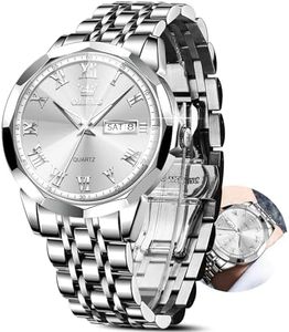 OLEVS Silver Watches for Men Large Face Luxury Mens Silver Watch with Day Date Mens Stainless Steel Watches Waterproof Dress Classic Analog Watch Men Roman Numerals Relojes para Hombres