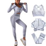 Veriliss Women's 3pcs Gym Tracksuit Sweatsuit Women's Activewear Sets 2024 Sport Yoga Fitness Clothing Ladies Workout Outfit Sportsuits for Running Jogging (Grey, M)