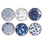 Swuut Japanese Style Ceramic Dipping Bowls,4 Inch Side Dishes Sauce Dishes for Sushi,Sauce,Snack and Soy,3 Oz Blue and White Pinch Bowls for Kitchen Prep - Set of 6(4 inch)