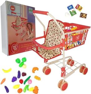 Shopping Cart for Kids, Toy Shopping Cart with Basket & 24pc Food Set Small Shopping Cart Toy, Folding Kids Shopping Cart, Toddler Shopping Cart, (Floral)