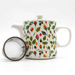 The British Gardening Company Ceramic Rosebud Teapot with Removable Stainless Steel Infuser Set 1L Large for 4-6 Cups Heat Resistant & Dishwasher Safe, Strainer for Loose Tea