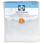 Sealy Baby Stain Defense 2-Pack Fitted Toddler Bed and Baby Crib Mattress Pad Protector, Noiseless, Machine Washable and Dryer Friendly, 52" x 28" - White