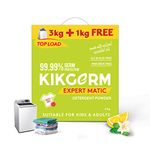 Kikgerm Plant Based Top Load Laundry Detergent Powder - Natural, Eco-friendly, Non-toxic, Chemical-free, Biodegradable - Skin Safe, Pet Safe - Tough Stain Remover - 3 Kg + 1 Kg (4 Kg)