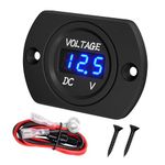 DaierTek Battery Voltage Meter Waterproof DC 12V 24V LED Voltmeter Panel 12 Volt 24 Volt 36 Volt Battery Monitor with Blue Light Round Digital Voltage Display for Marine Boat Car Automotive Motorcycle