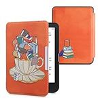 kwmobile Case Compatible with Kobo Clara HD Case - PU Cover w/Strap - Cup With Books Beige/Blue/Coral