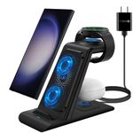 Wireless Charger for Samsung 3 in 1 Charging Station for Galaxy Watch 7/6/5/4 FE Galaxy S24/Ultra/S24+/S23/Note 22/10/Z Flip 6/5/4 Fold 6/5/4 Galaxy Buds 3/2/2 Pro/Live Multiple Devices