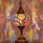 DEMMEX Battery Operated Mosaic Table Lamp with Built-in LED Bulb, Turkish Moroccan Handmade Mosaic Table Desk Bedside Mood Accent Night Lamp Light Lampshade with LED Bulb,No Cord (TopMix)