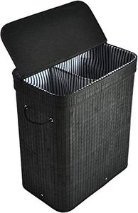 ALINK Bamboo Laundry Hamper, 100L Foldable Storage Basket, Dirty Clothes Bin Box with Lid, Handles, Removable Liner, Rectangular, Black