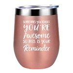 Stainless Steel Insulated Wine Tumbler with Lid, You are Awesome 12 Oz, Birthday/Thank You Gifts for Women, Best Friends, Employee, Coworker, Appreciation Gift, Rose Gold