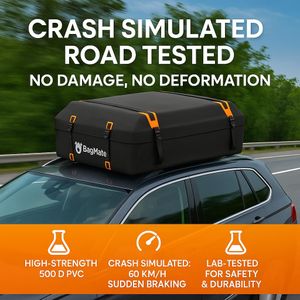BAGMATE Waterproof Car Roof Bag – 19 Cu Ft Cargo Carrier with Mat & Hooks