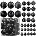 PREXTEX Black Christmas Tree Ornaments - 36-Piece Shatterproof Black Christmas Balls Set with Hanging Loops for Christmas Tree Decorations - Durable Holiday Balls in Matte, Shiny, Glitter and Disco