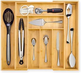 Dynamic Gear Premium Bamboo Drawer Organizer, Silverware Organizer, 100% Pure Bamboo, Adjustable Utensil Organizer, Kitchen Drawer Organizer, Silverware Tray for Drawer (6-8 slots)