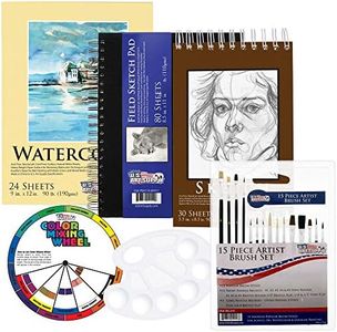 US Art Supply 20 Piece Artist Drawing, Sketch and Painting - Paper and Brush Accessory Pack