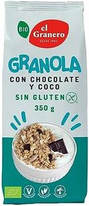 El Granero Integral - Granola con Chocolate y Coco sin Gluten BIO - 350 g - Fuente de Fibra y Nutrientes Esenciales - Mejora la Salud Intestinal - Ideal para el Desayuno - Apto para Veganos