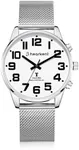 Hearkent Men's Atomic Talking Watch,English Announce,Large Number&Dial,Time Self Setting,Built-in Alarm/Hourly Chime for Elderly/Blind/Visually Imparied - 2309M(Silver)