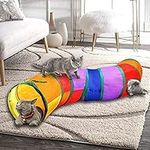 Cat Tunnel for Indoor Cats Interactive，Pet Toys Play Tunnels for Cats Kittens Rabbits Puppies Crinkle Collapsible (S-style-rainbow)