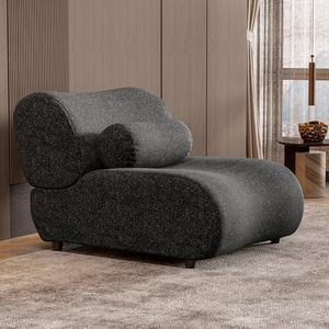 Modern Chaise Lounge Chair, Curved Chenille Fabric, Black with Moveable Headrest, Living Room Sectional