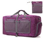 Bekahizar 60L Foldable Duffle Bag Large Lightweight Packable Travel Weekend Duffel with Shoe Compartment and Shoulder Strap for Luggage, Gym, Sport, Camping, Storage, Shopping (Purple)