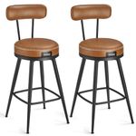 VASAGLE EKHO Collection - 360° Swivel Bar Stools Set of 2, Counter Bar Chairs with Backs, Synthetic Leather with Stitching, Mid-Century Modern, 65 cm Tall, Kitchen Home Bar, Caramel Brown LBC089K88