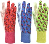 G & F 1852-3 Women Soft Jersey Garden Gloves, Women Work Gloves, 3-Pairs Green/Red/Blue per Pack