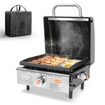 Hisencn Portable Flat Top Grill for Outdoor, Tabletop, Countertop, Kitchen, Tailgating, RV - Nonstick Camping Griddle 285 sq. in. 15000 BTUs Griddle for Gas Grill, 17 Inch with Hood, with Carry Bag