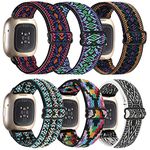 6-Packs Elastic Nylon Bands Compatible with Fitbit Versa 3 / Fitbit Sense, Adjustable Nylon Replacement Straps Wristband for Fitbit Versa Smart Watch for Women and Men