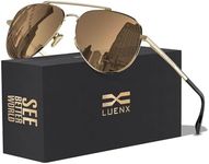 LUENX Womens Mens Aviator Sunglasses Polarized Brown Amber Lenses Gold Metal Frame UV 400 60MM