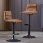 AINPECCA Swivel Bar Stools Set of 2- Vintage Suede Fabric Brown Barstools with Black Base, Kitchen Island Stools, Height Adjustable Bar Chairs with Back for Island Counter, Pub, Bistro