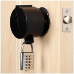 TEMEILI Round Door Handle Locking Device, Door Handle Lock Cover, (with Combination Padlock) Blocks Keyhole Entry and Disables Handle, Doubles as Water Spigot Lock, Outdoor Faucet Lock (Black)