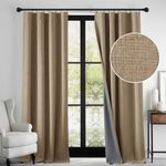 RYB HOME Linen Textured 100% Blackout Curtains for Bedroom, Insulating Energy Saving Window Curtains for Living Room Dining Patio Sliding Glass Door, Wide 52 x Long 84 inch, Burlap, 2 Panels