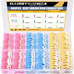 haisstronica 600PCS Heat Shrink Ring Terminals, 22-10 AWG, 3 Colors 4 Sizes | Battery and Ground Stud Connections, 0.7 mm Ring Tongues, #10, 1/4 in, 5/16 in, 3/8 in, Heat Shrink Wire Connectors