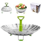 BangShou Steaming Basket for Cooking, Stainless Steel Vegetable Steamer for Saucepan, Metal Collapsible Pan Steamer Insert for Food, Small Folding Veg Petal Steamer with Handle (Upgrade 9'')