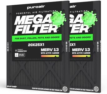 PuroAir MegaFilter - 20x25x1 Air Filter MERV 13 Activated CarbonTech Defense - Heavy Duty 3 Layer Furnace Filters Allergens, Pollen, Dust, Pet Dander, Smoke, Odors - HVAC Air Filter 20x25x1 (4-Pack)